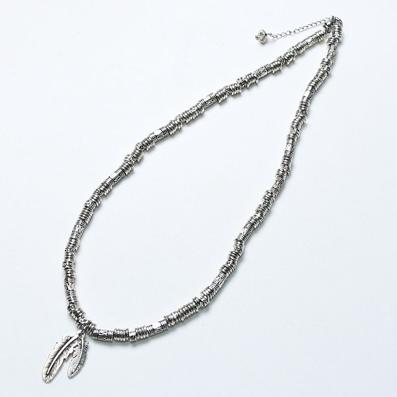 feather & antique silver beads necklace
