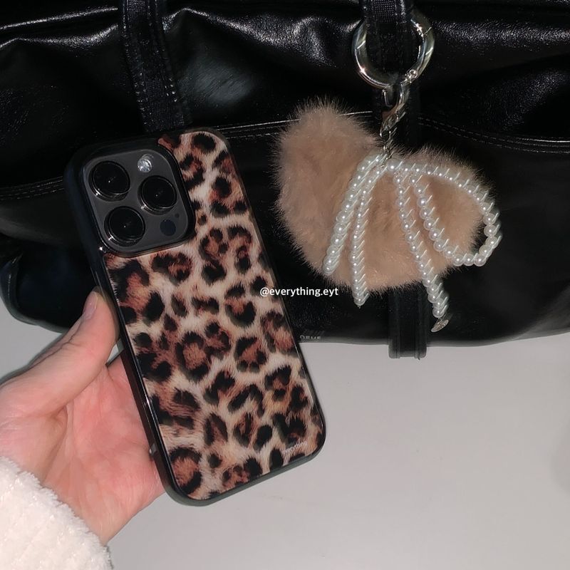[magsafe glass] leopard fur case - brown