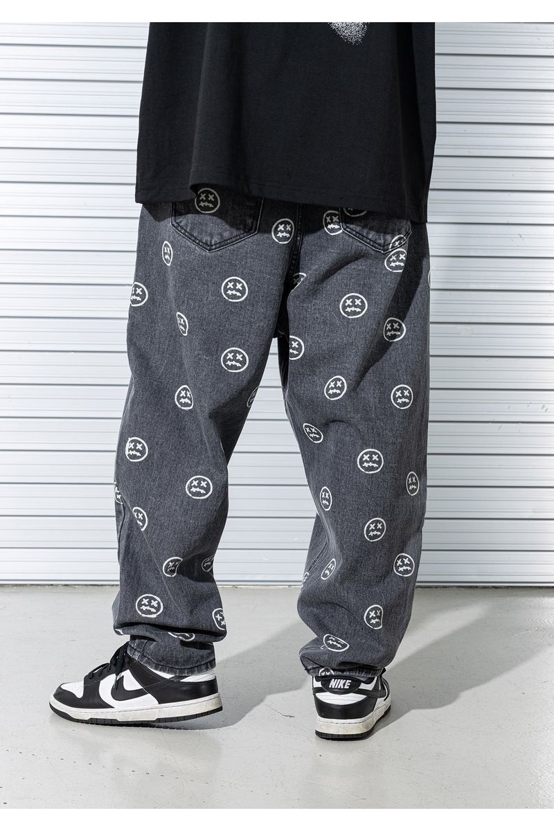 SMILE PATTERN DENIM PANTS (BLACK)