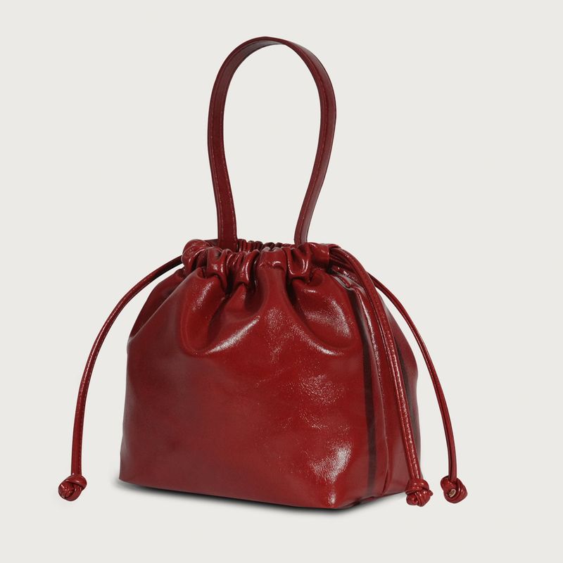 Leather Dumpling Bucket Bag - Red