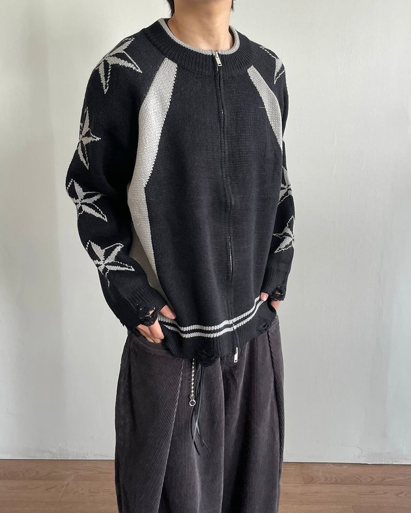 Star-printed Knitwear Zip-Up