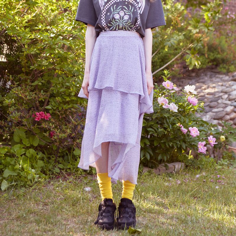 Chiffon Unbalanced Flower Skirt (2colors)