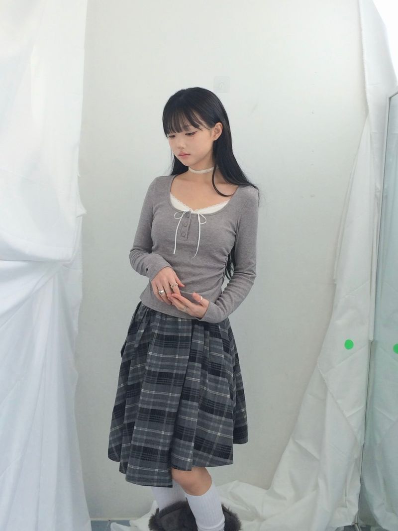Charcoal Blend Checkered Layered Skirt