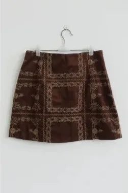 EMBROIDERED SUEDE A-LINE MINI SKIRT