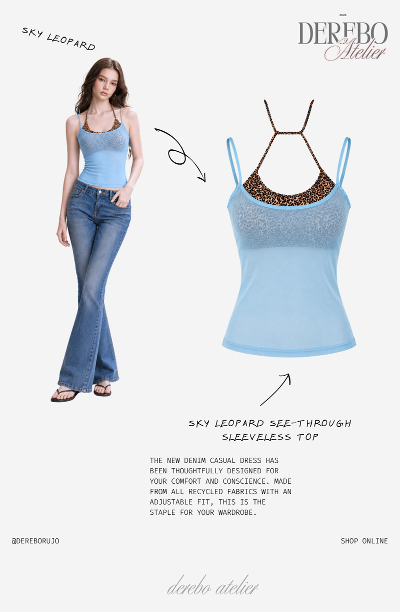Sky Leopard See-Through Sleeveless Top