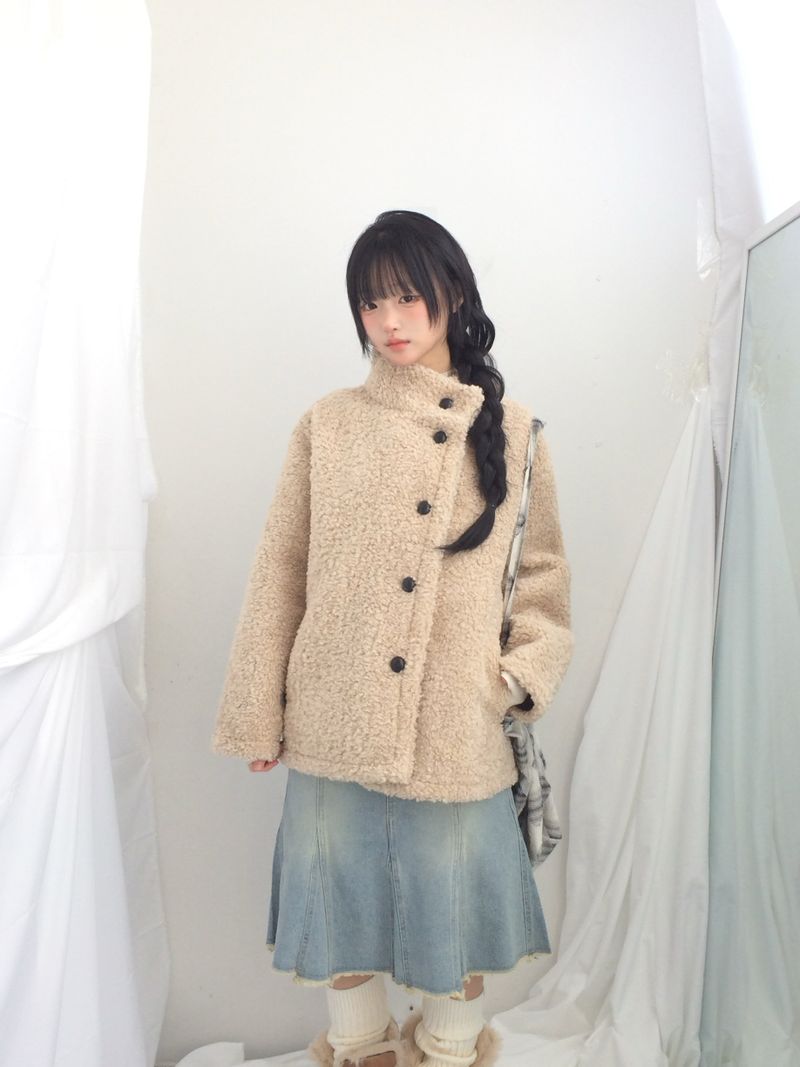 highneck puffy fur jacket
