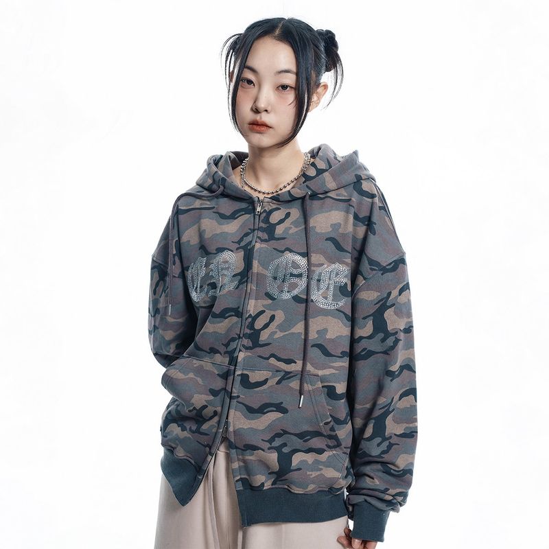 EASY NO EASY(イージーノーイージー)の「Rhinestone Camo Hoodie - BEIGE(Tops)」