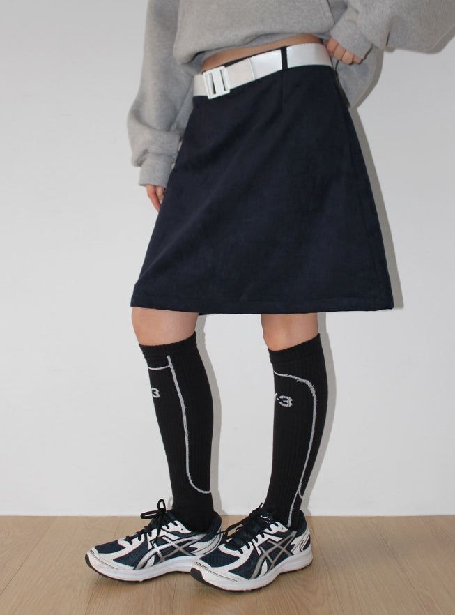 (Lining Fleece) SUEDE MIDI SKIRT