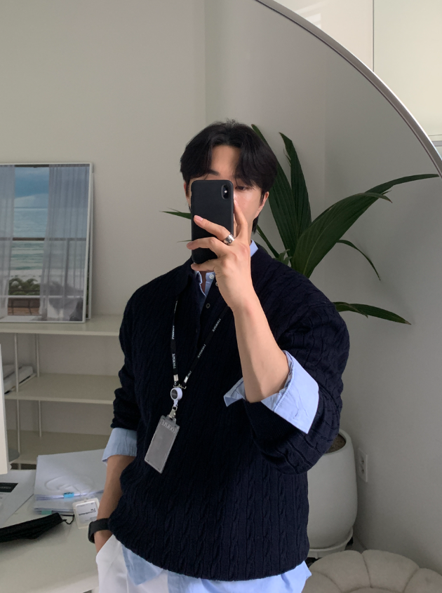 nade Cable Collar Button Standard Knit