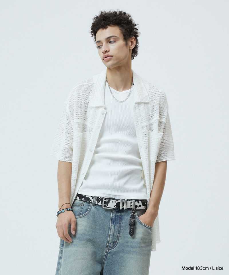 RAW CUT KNIT HALF SHIRT