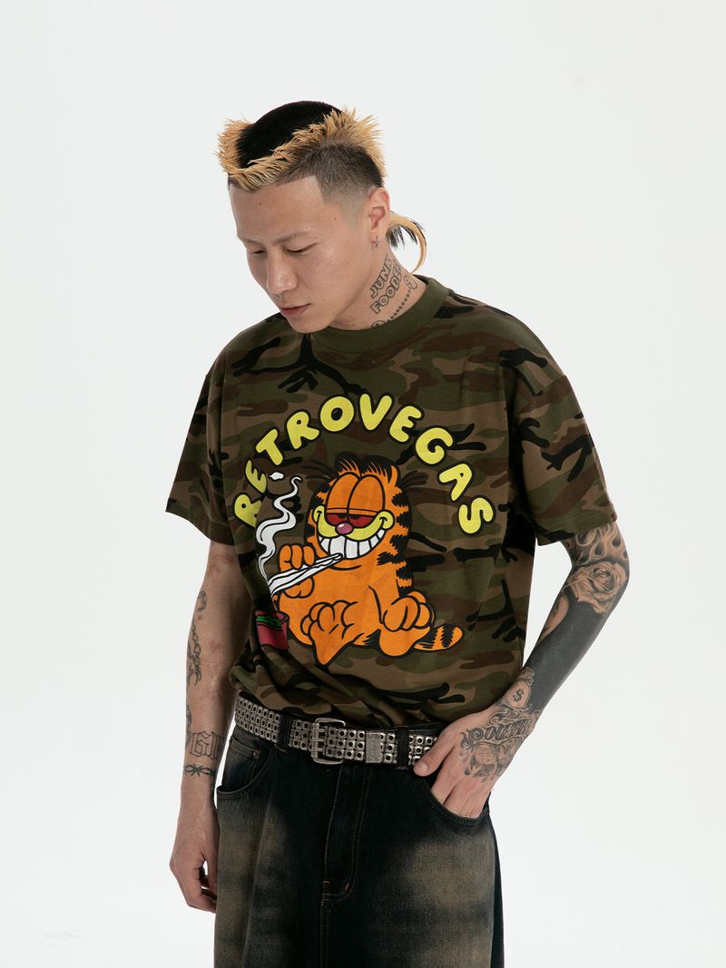 RTVG(RETROVEGAS) 420 Garfield smorking camo t-shirt