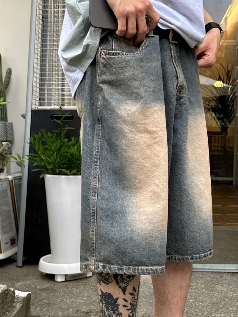 Dying Washing Denim Half Pants