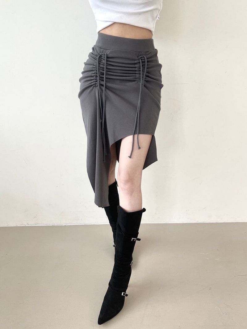 Seow（ソウ）の「1440. Shirring ribbon strap unbal long sk (2color)（Skirts）」