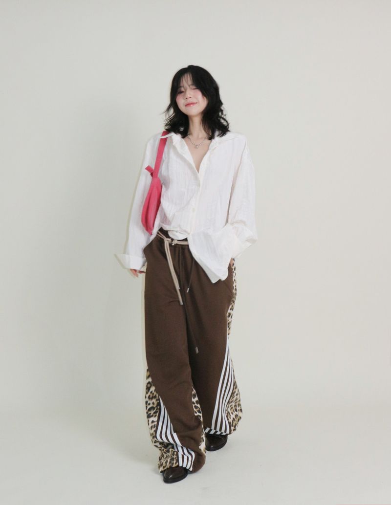 Leopard leopard print diagonal coloring track jogger pants