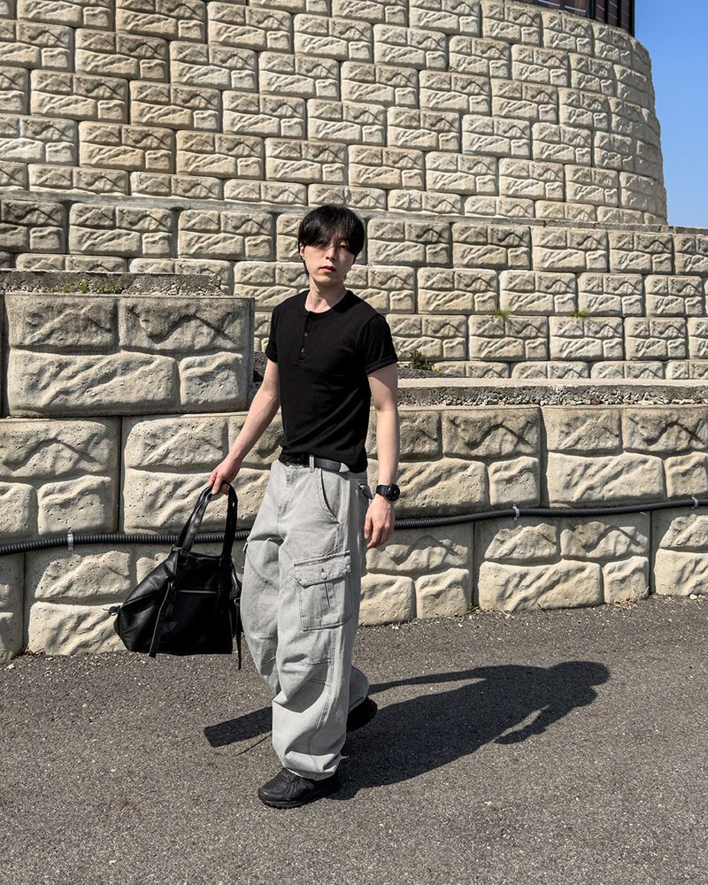 Bion Gray Wash Cargo Denim Pants