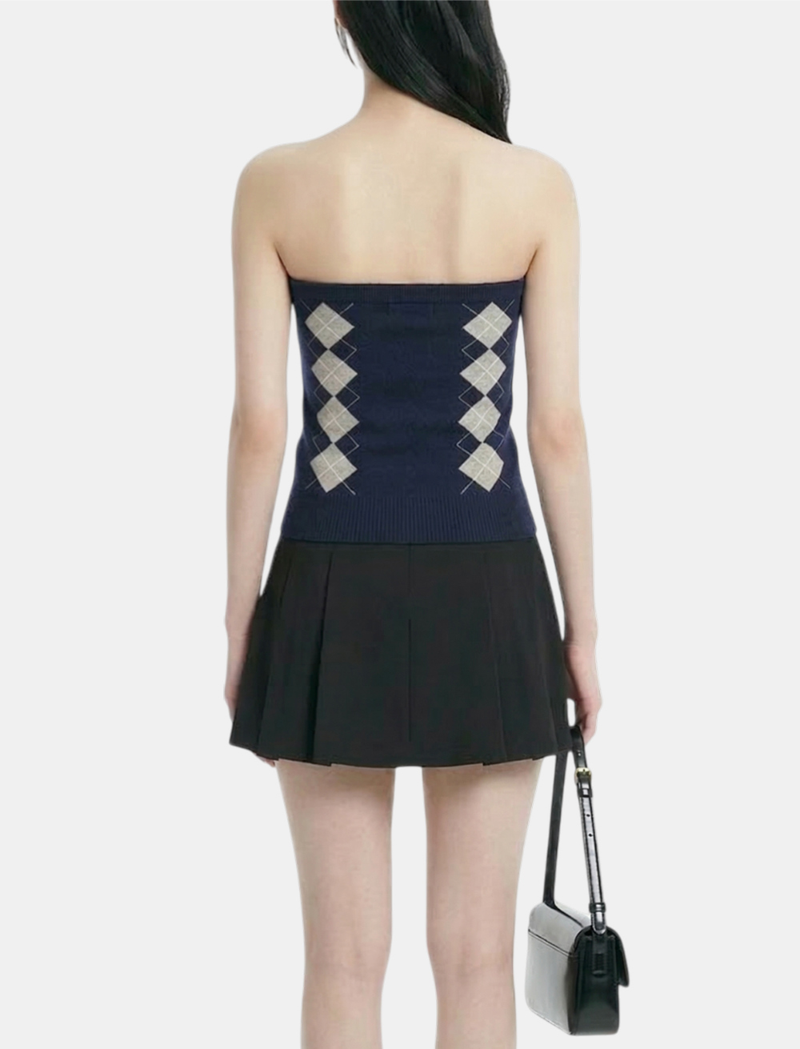 Classic Argyle Knit Tube Top