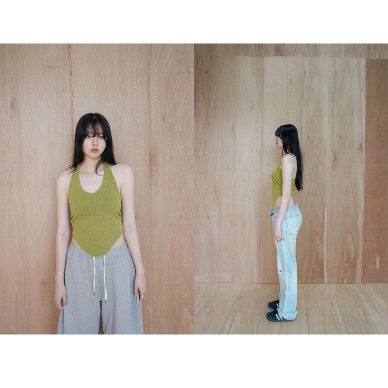 HALTERNEK KNIT VEST_OLIVE