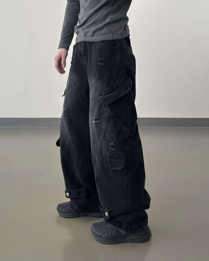 Sel Distressed Cargo Wide Denim
