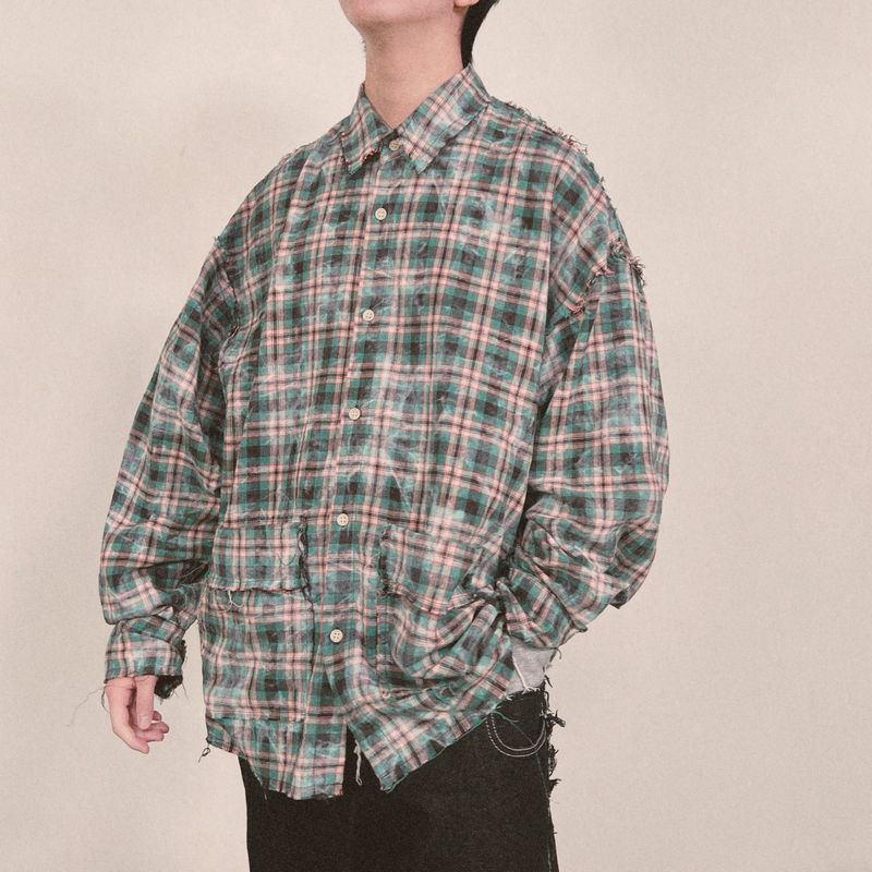 smoke wash check shirt_green