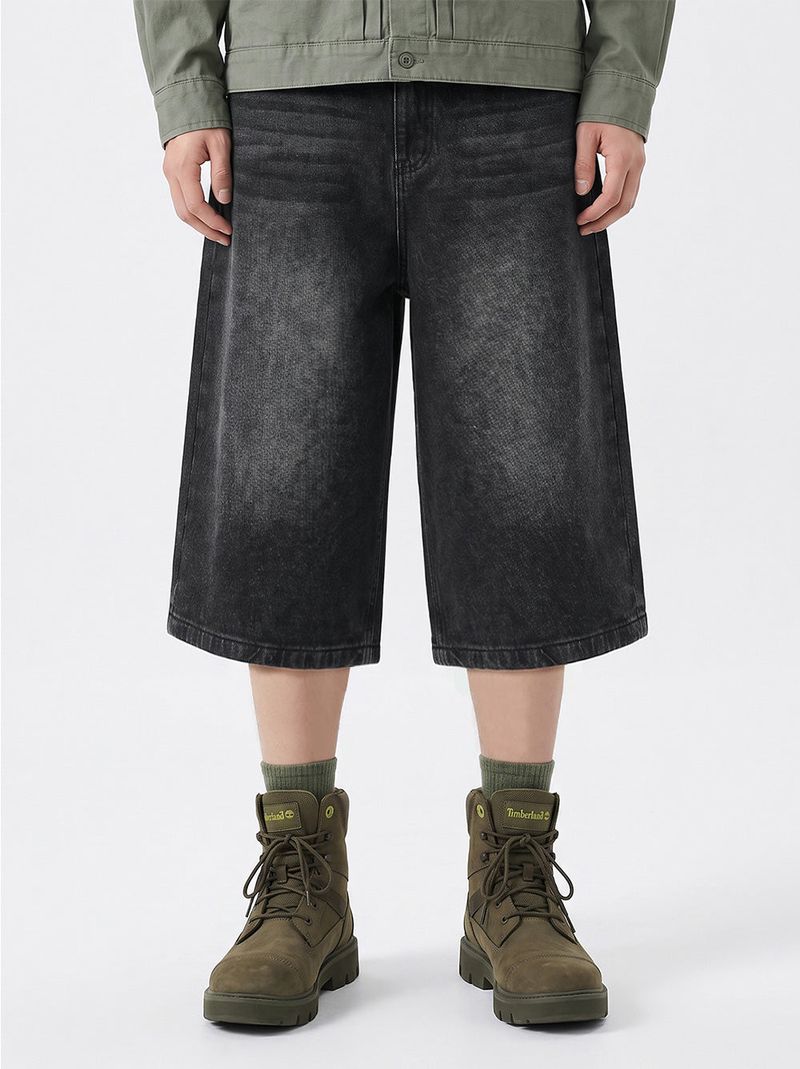 basic washing bermuda denim pants (black)