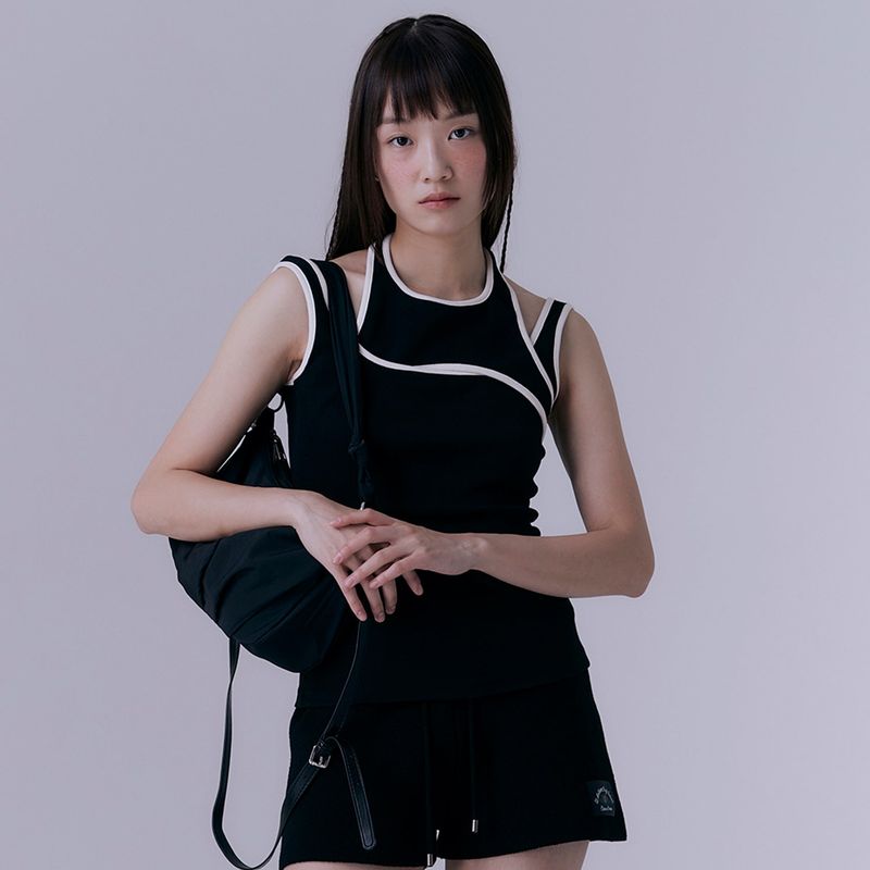 Layered jersey sleeveless (BLACK)