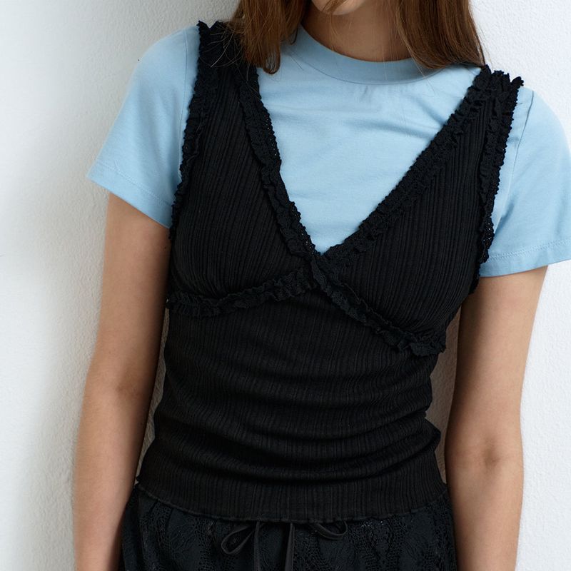 V-Neck Lace Sleeveless Black