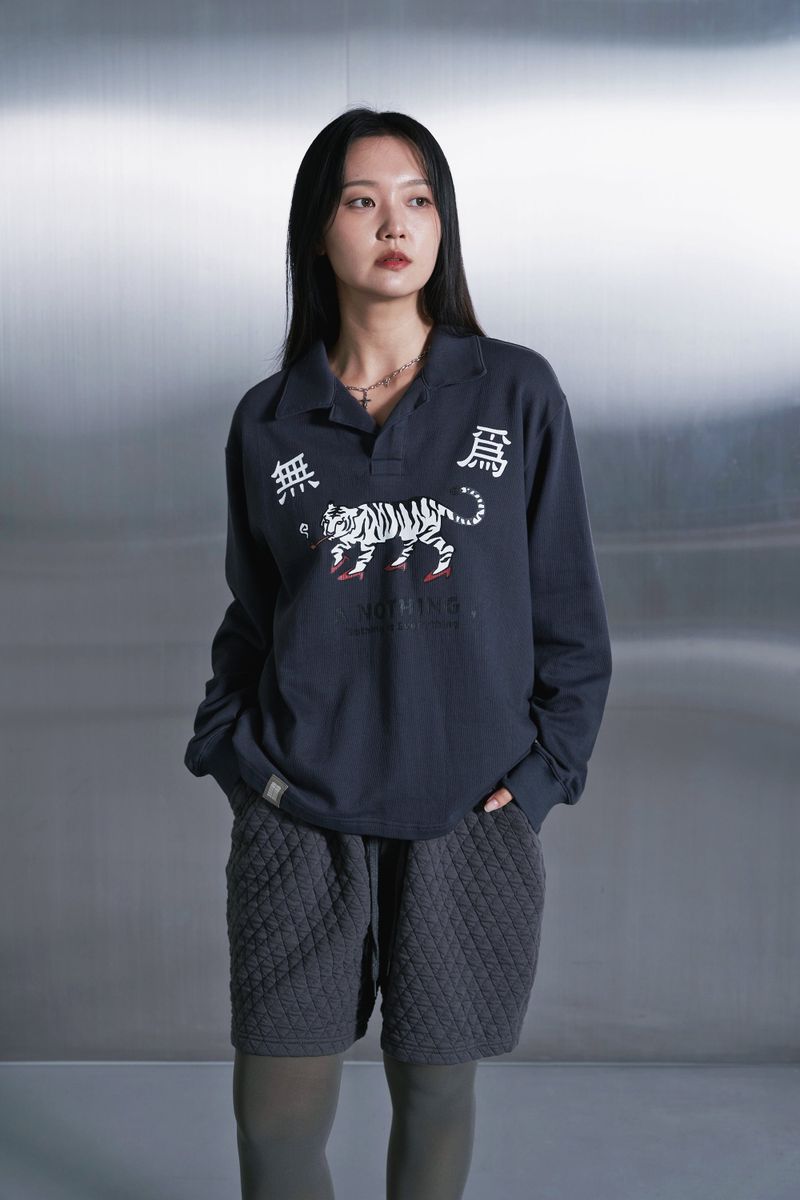 MU-WI PIN-KNIT COLLAR-TEE (Charcoal)