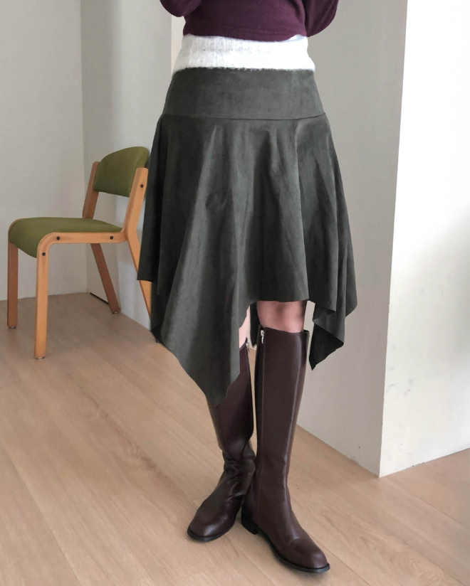 brondy matte suede asymmetric sk