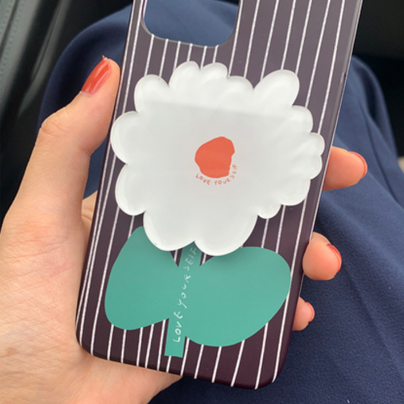 ホワイトフラワーiPhoneケース+スマホグリップ