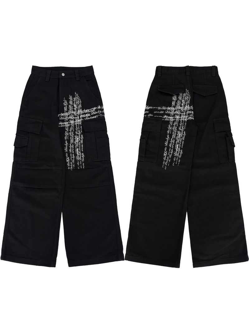 cross lettering cargo denim