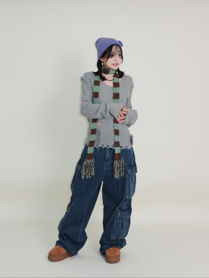 Zelda Double Pocket String Wide Denim Pants