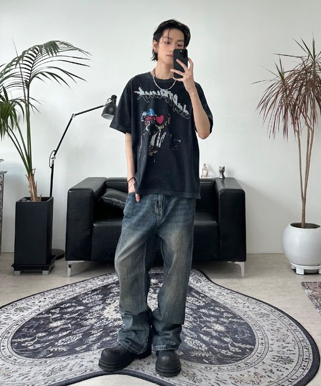 Riken Oil Washing Flare Jeans