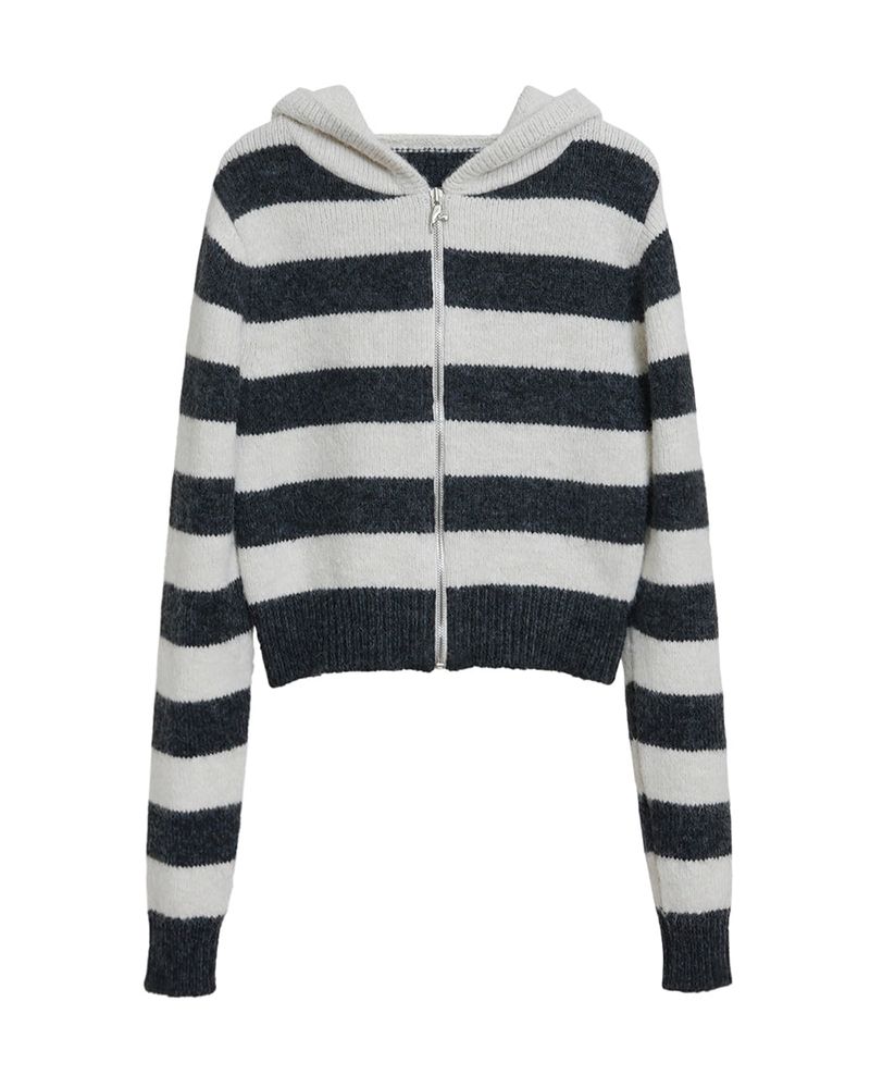 SYMBOL STRIPE KNIT ZIP-UP_IVORY