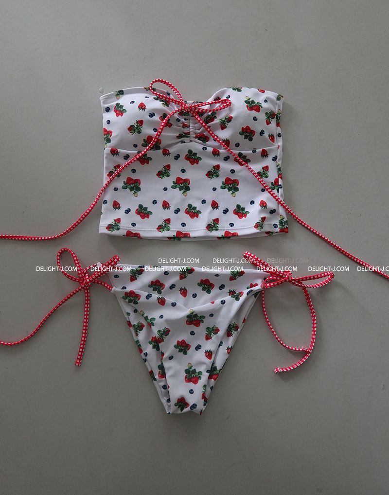 a strawberry tube top bikini