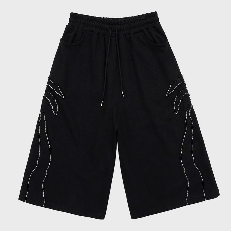 Palm Tree Appliqué Bermuda Sweat Pants Black
