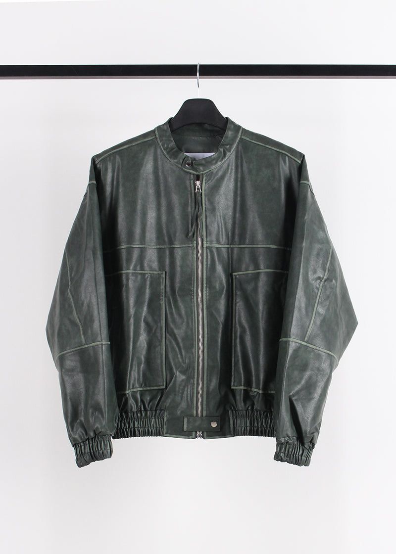 NON COLLAR LEATHER JACKET
