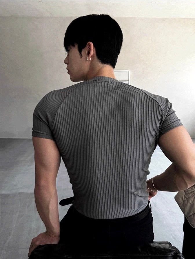 Muscle Fit Henry Neck Short-Sleeved Knitwear