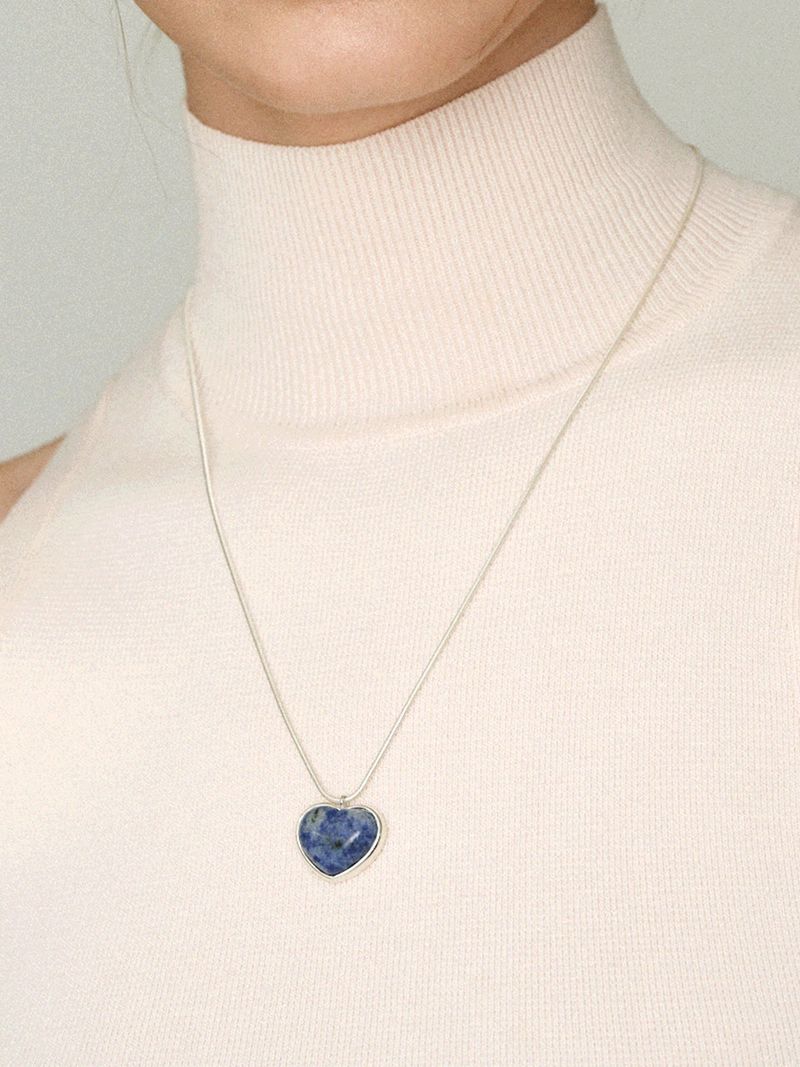 [MADE] Silver925_Heart Natural Agate_N (Red,Blue)