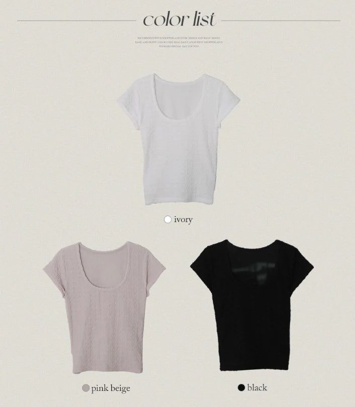 SL Emboss Back Slit Strap Crop Short Sleeve T-shirt (3color)