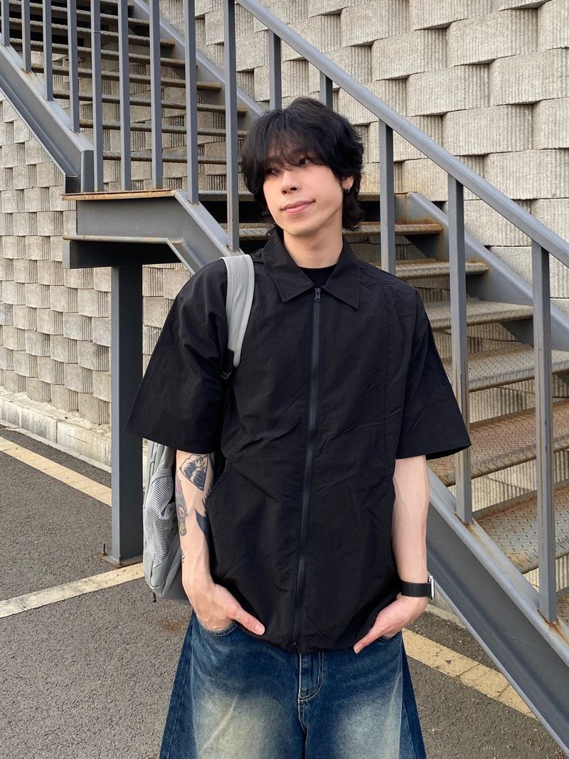 Factory nylon two way short sleeve zip-up jacket 2C