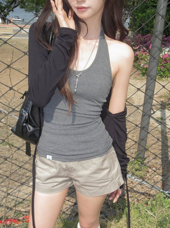 26SS★ [MADE/more BASIC] Durun Cap Slim Ribbed Halter Sleeveless