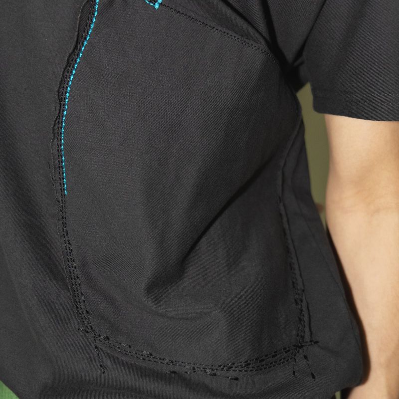Patchwork pocket half T-shirts / Dusty black