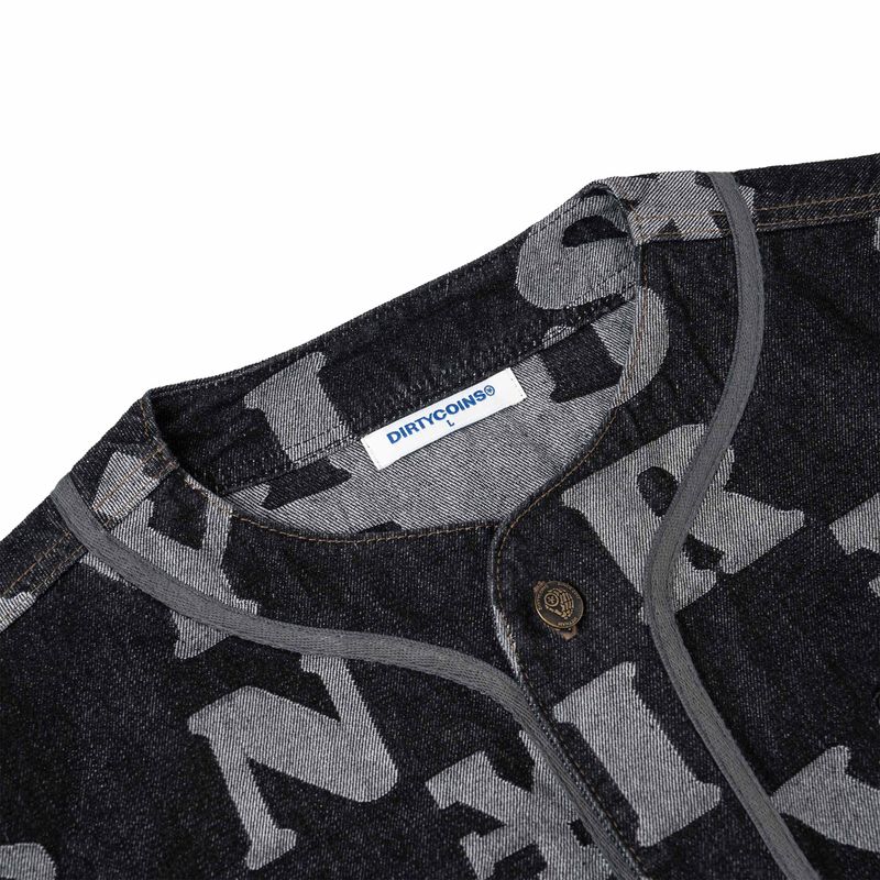 Letters Monogram Denim Jersey Shirt - Black