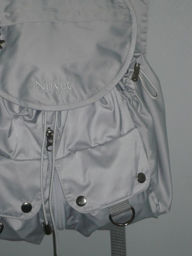 Gray round pocket backpack