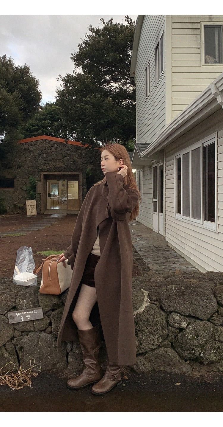 dark brown wool handmade long coat
