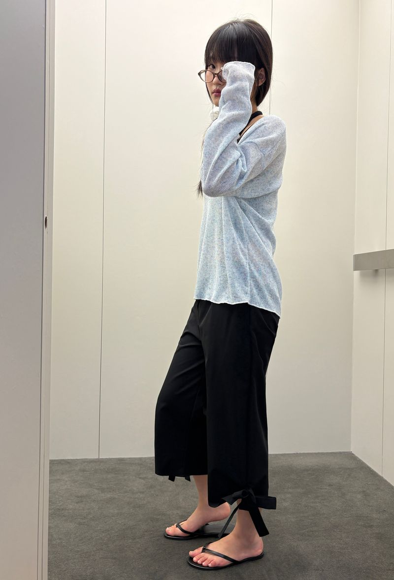 Slacks Side Ribbon Relaxed Fit Capri Pants 2color