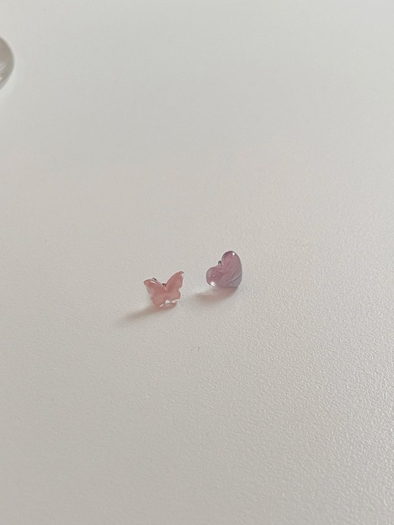 Glitter butterfly heart piercing / 3 colors / 2 option