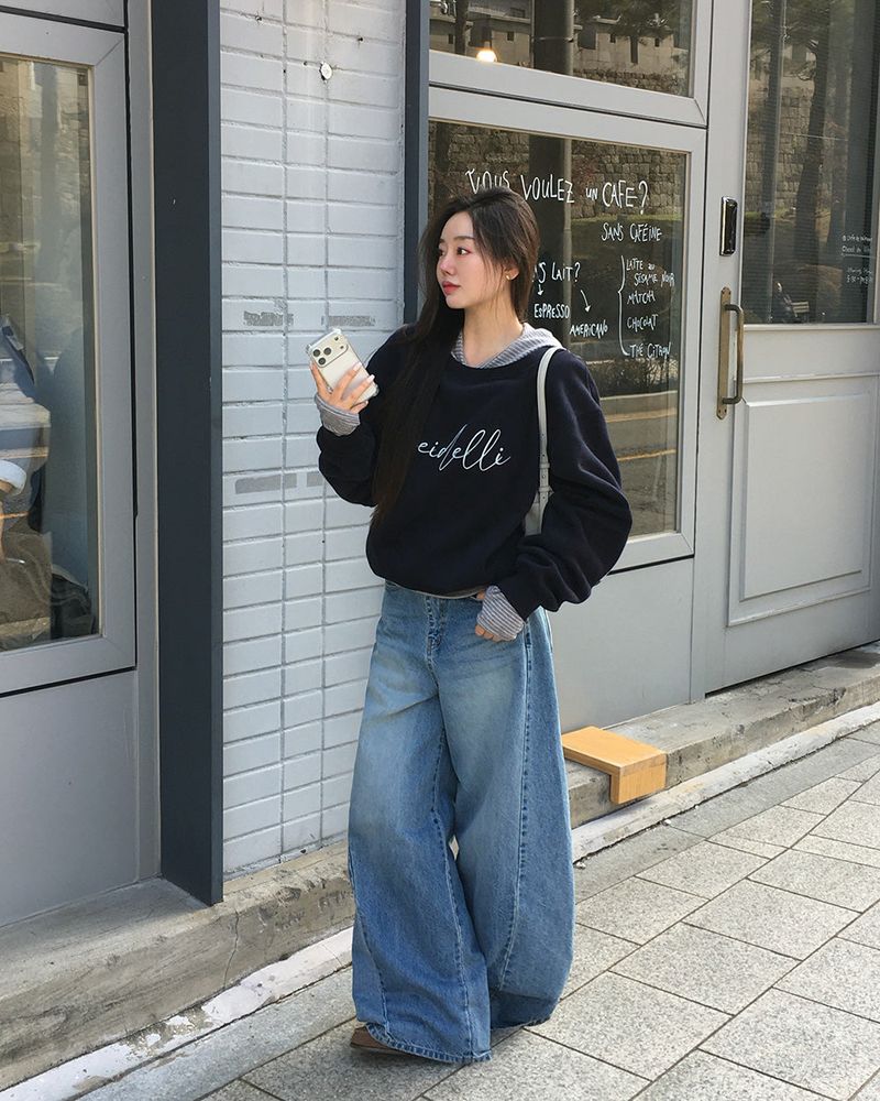[ORIGINAL] Crew Contrast Wide Denim Pants