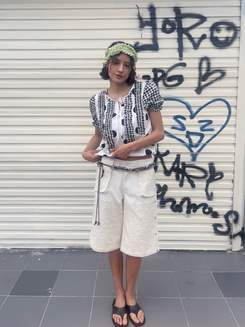 UnsocialNight beige lace three-piece pants