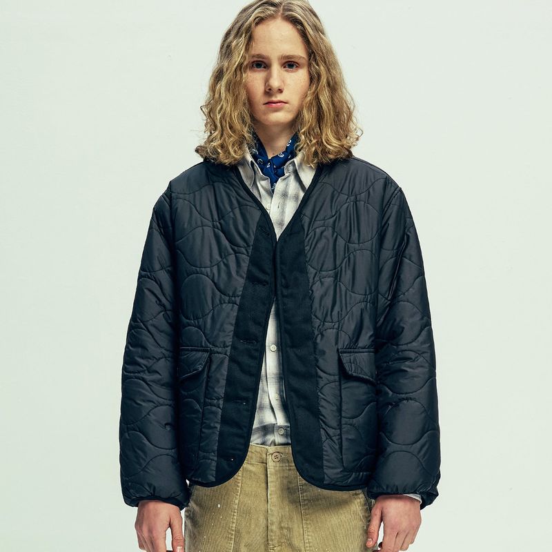 reversible quilted & fleece liner jacket black